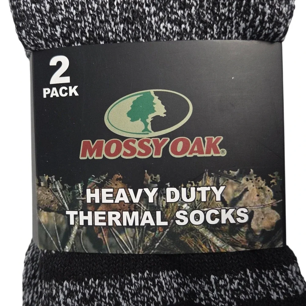 Mossy Oak Heavy Duty Thermal Socks Mens Black Gray 2 Pack Shoe‎ Size 6-12.5 NWT